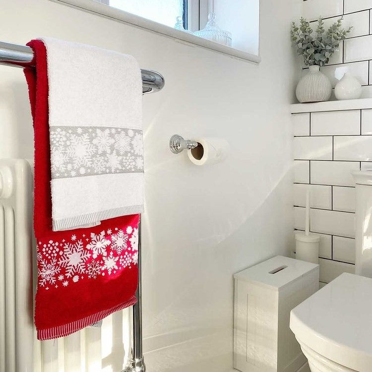 Festive Christmas Towel Set - Snowflake Red and White Bathroom Guest Towels