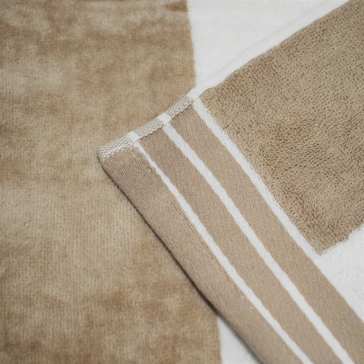 Taupe beach towel, cabana stripe