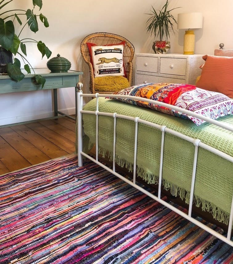 chindi rug - a colourful recycled fabric mat. Loft/attic bedroom