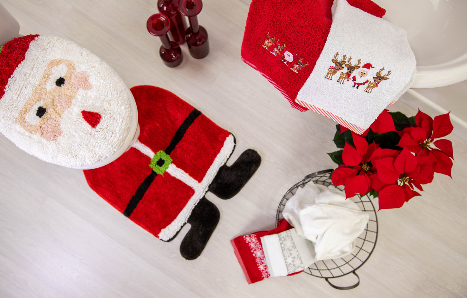 christmas toilet seat cover and pedestal mat set