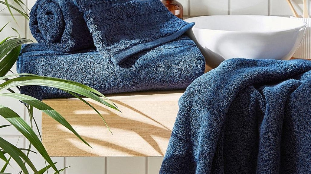 Blue Bathroom Towels - Luxury Cotton Towels - Plain &amp; Patterned
