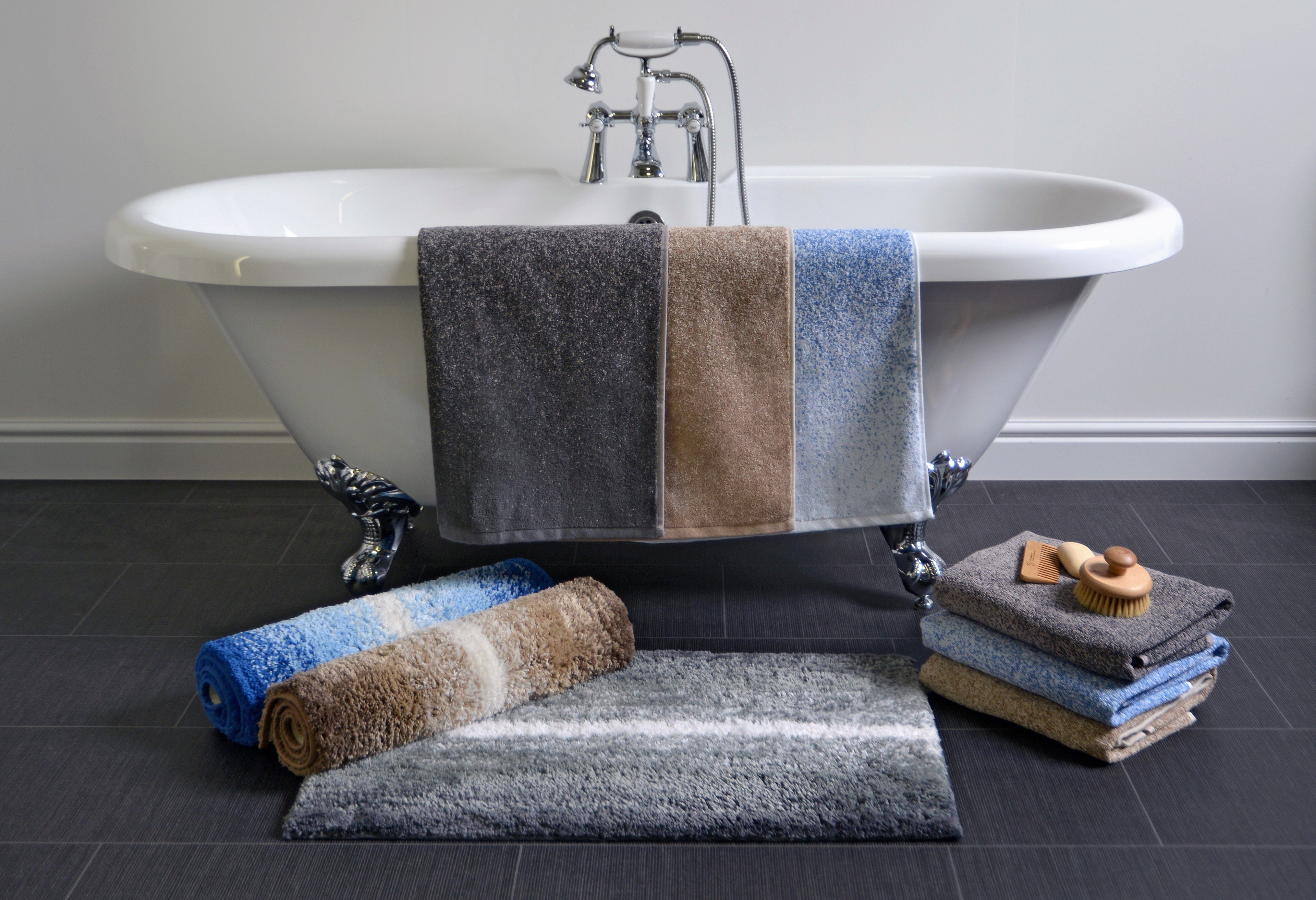 blue ombre bath towels and mats