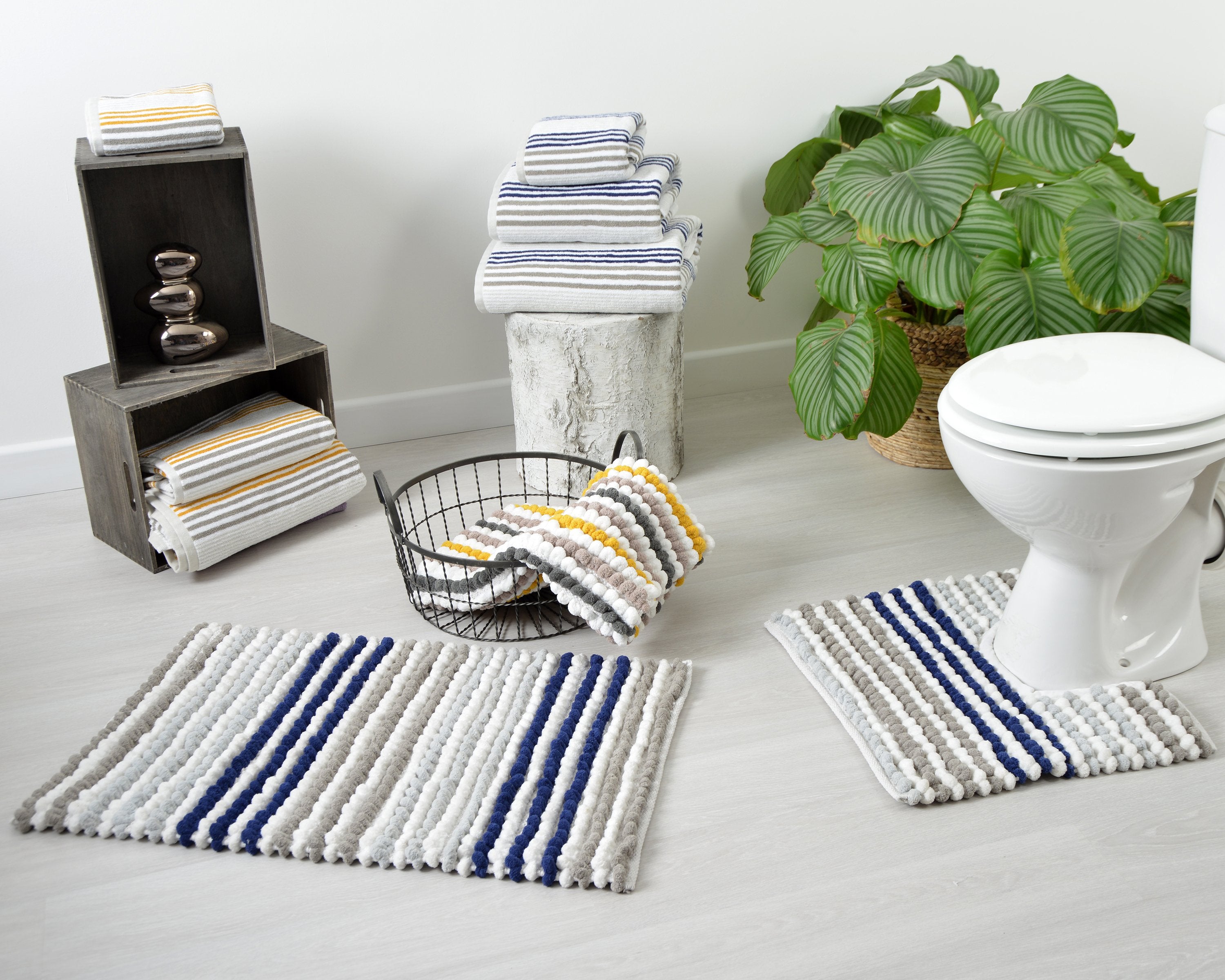 striped cotton bath towels and mats