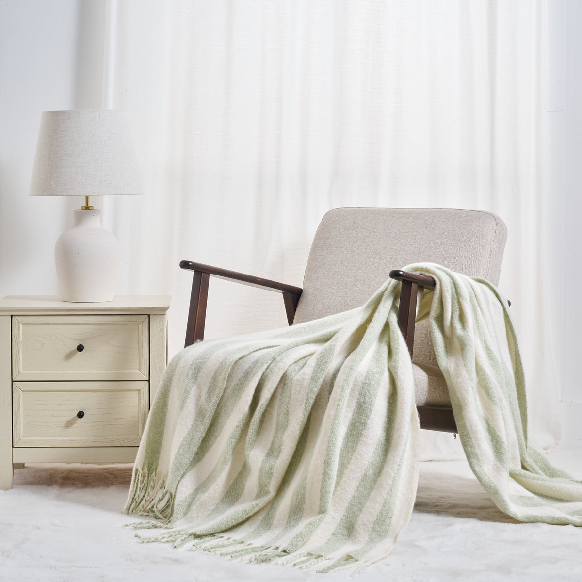 Striped Herringbone Throw - Faux Mohair