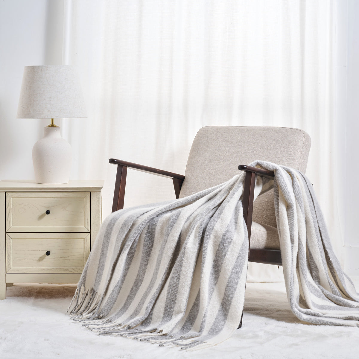 Striped Herringbone Throw - Faux Mohair
