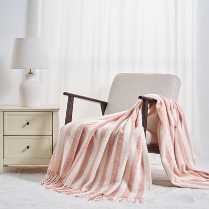 Striped Herringbone Throw - Faux Mohair
