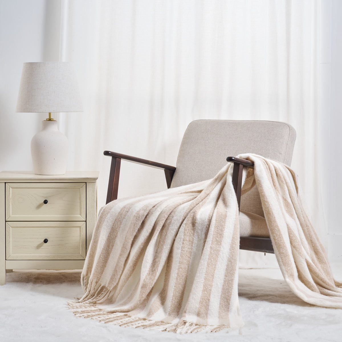 Striped Herringbone Throw - Faux Mohair