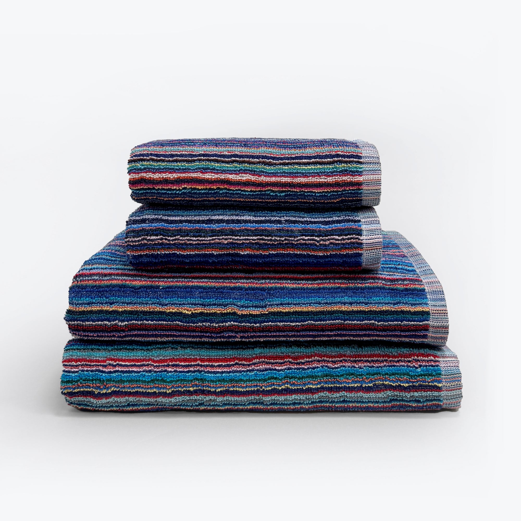 4pc towel set. Striped towels made from recycled cotton