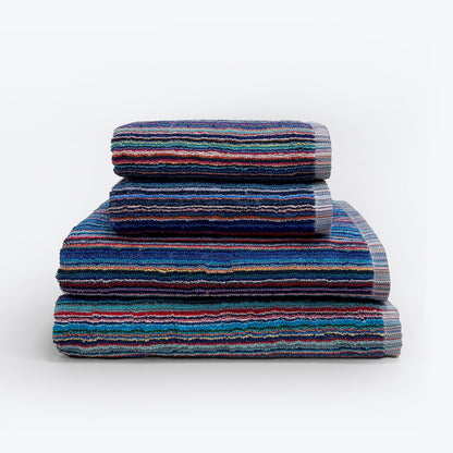 4pc towel set. Striped towels made from recycled cotton
