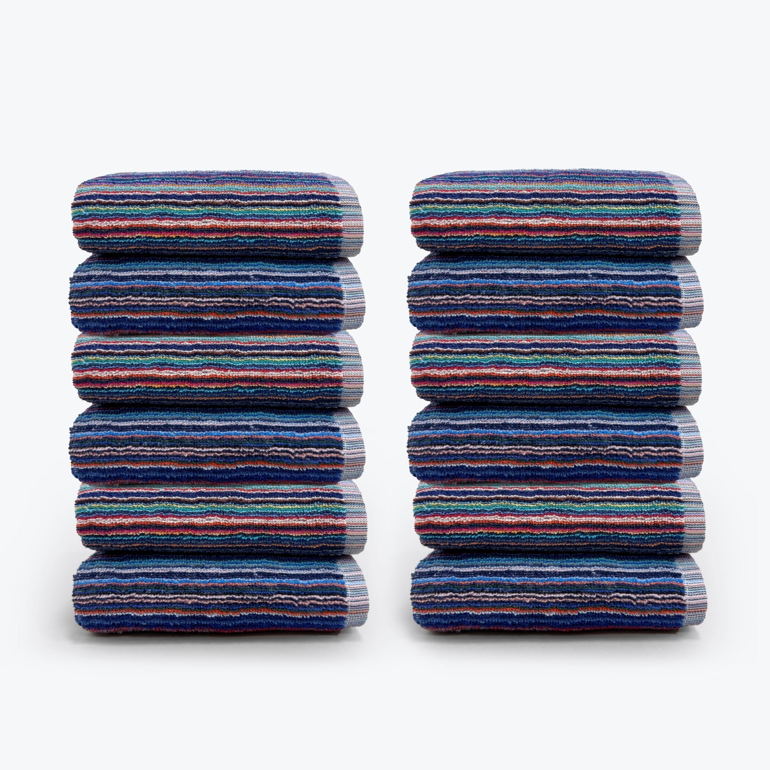 12pc set of hand towels, striped patterned recycled cotton kitchen towels