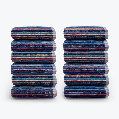12pc set of hand towels, striped patterned recycled cotton kitchen towels