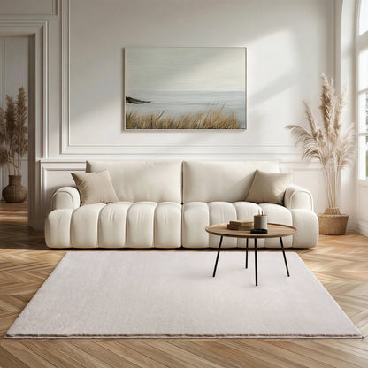 large blush pink softie rug in living room 160 x 230 cm