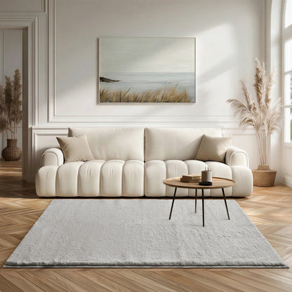 large dove grey softie rug 160 x 230 cm in living room