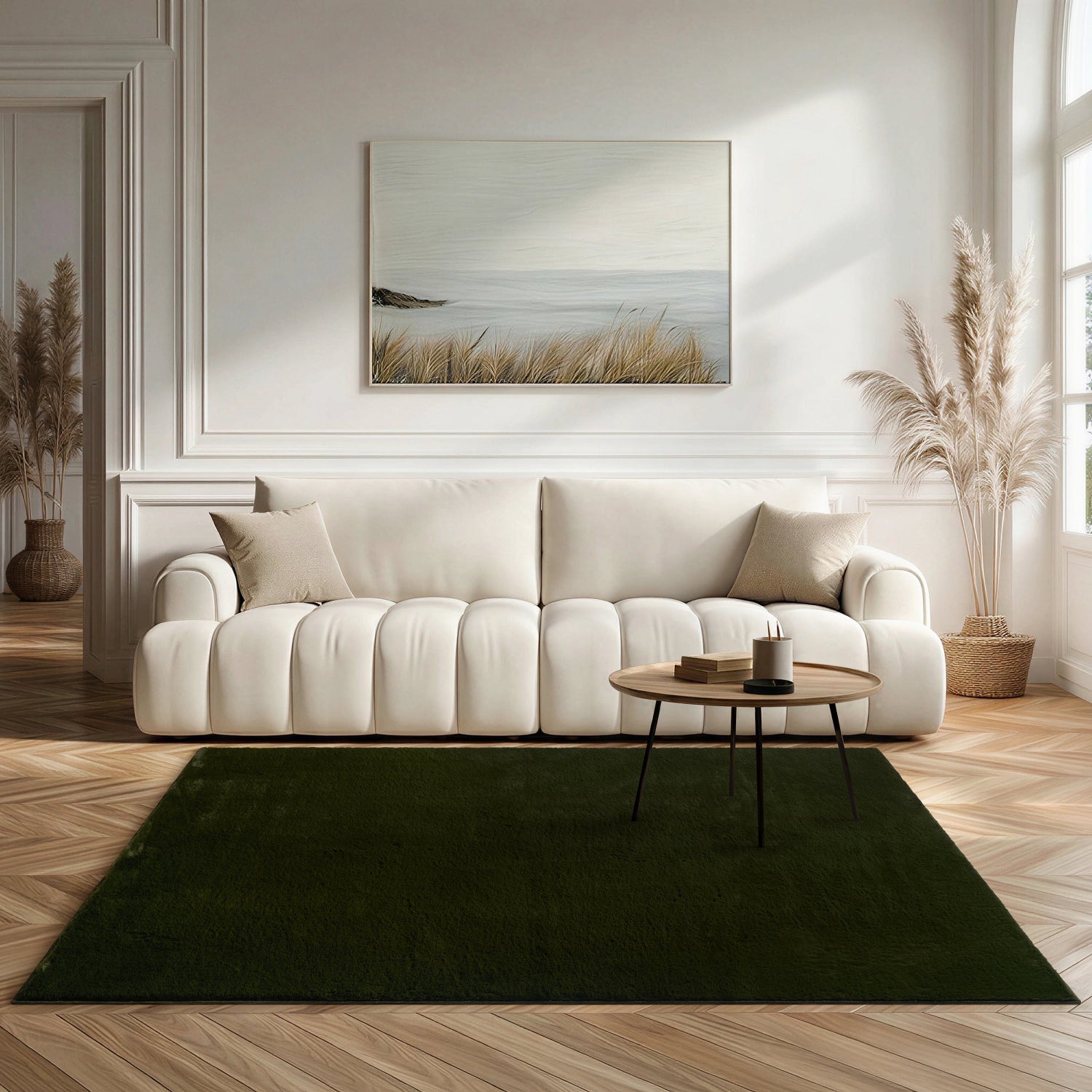 large moss green softie rug 160 x 230 cm in living room