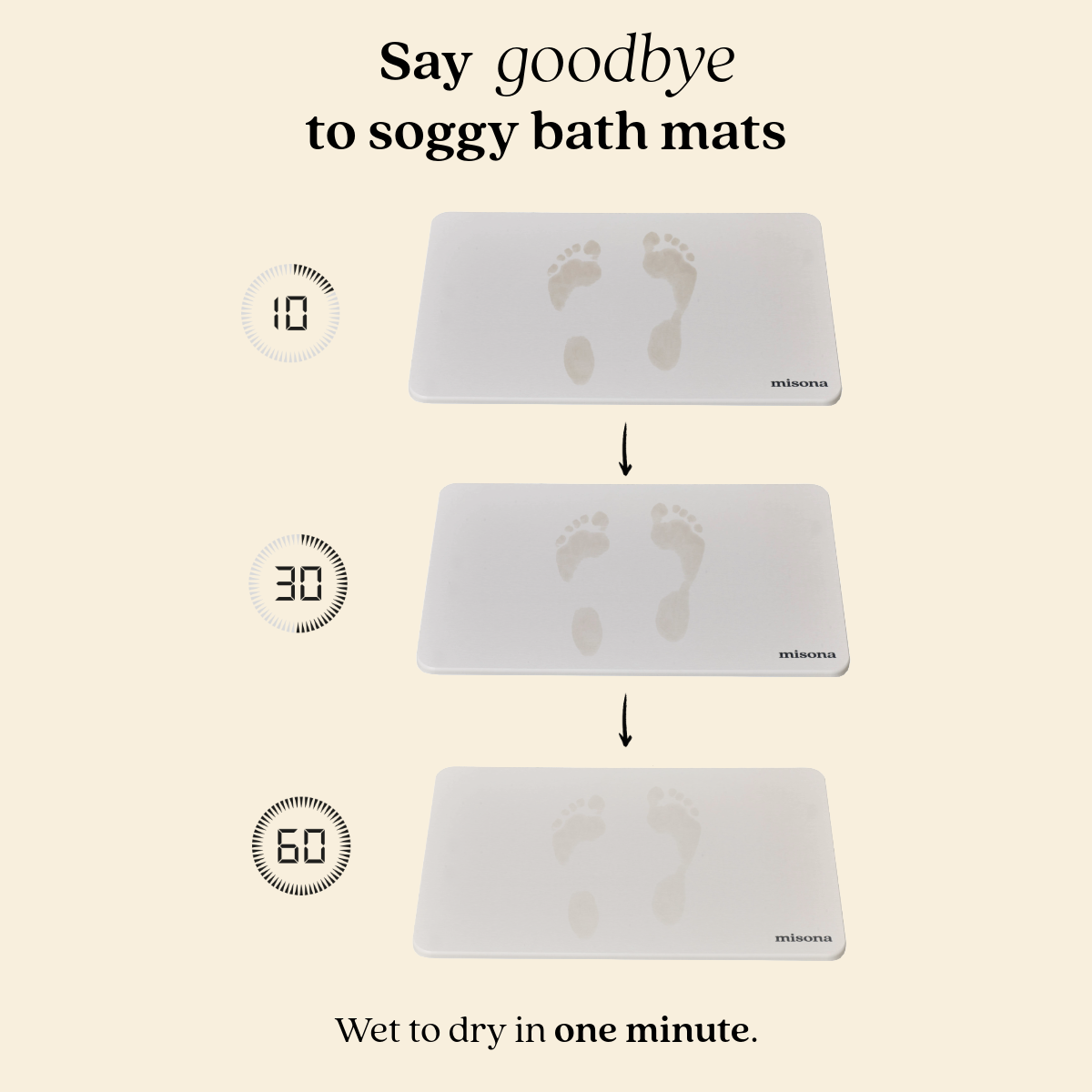 Quick drying natural stone bath mat made from diatomite.