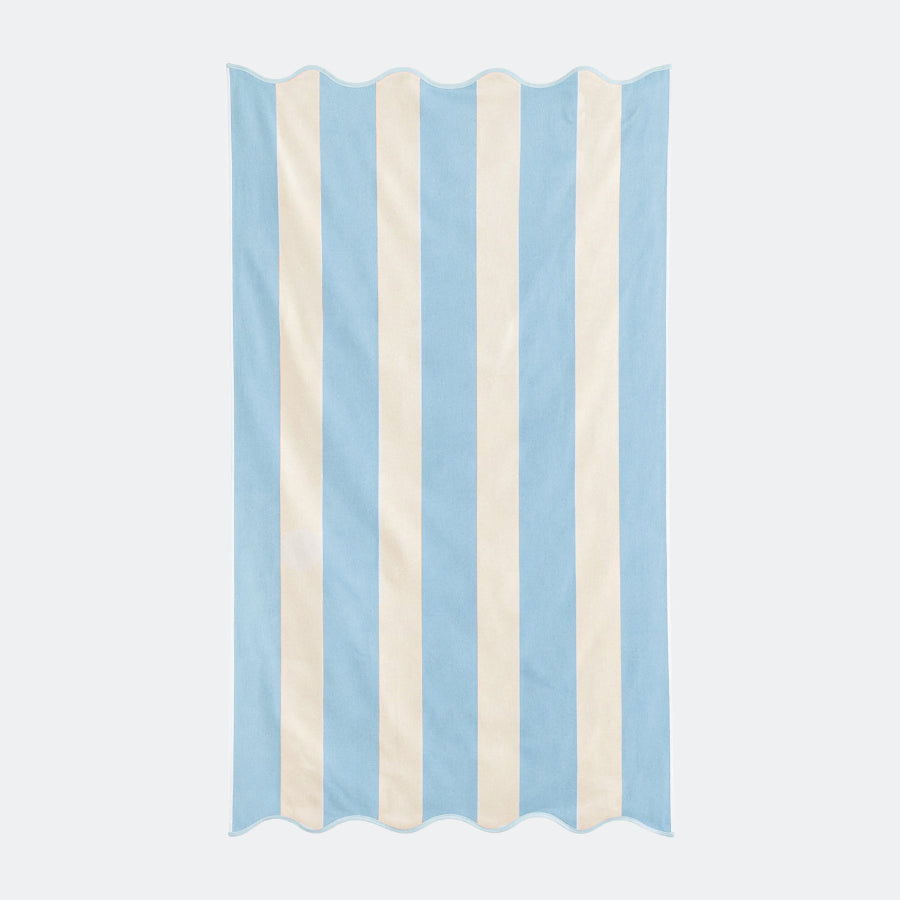 Baby blue striped beach towel in large size, made from 100% cotton.