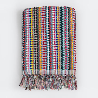 Large bath sheet in fun colourful stripe pattern - decorative towels for the bathroom.