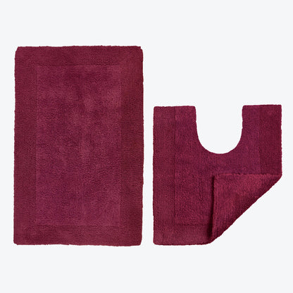 Beetroot burgundy set of bathroom mats, made from cotton.