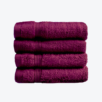 Beetroot Purple Egyptian Towels 4pk Face Cloths Set- Premium Zero Twist Cotton Flannels