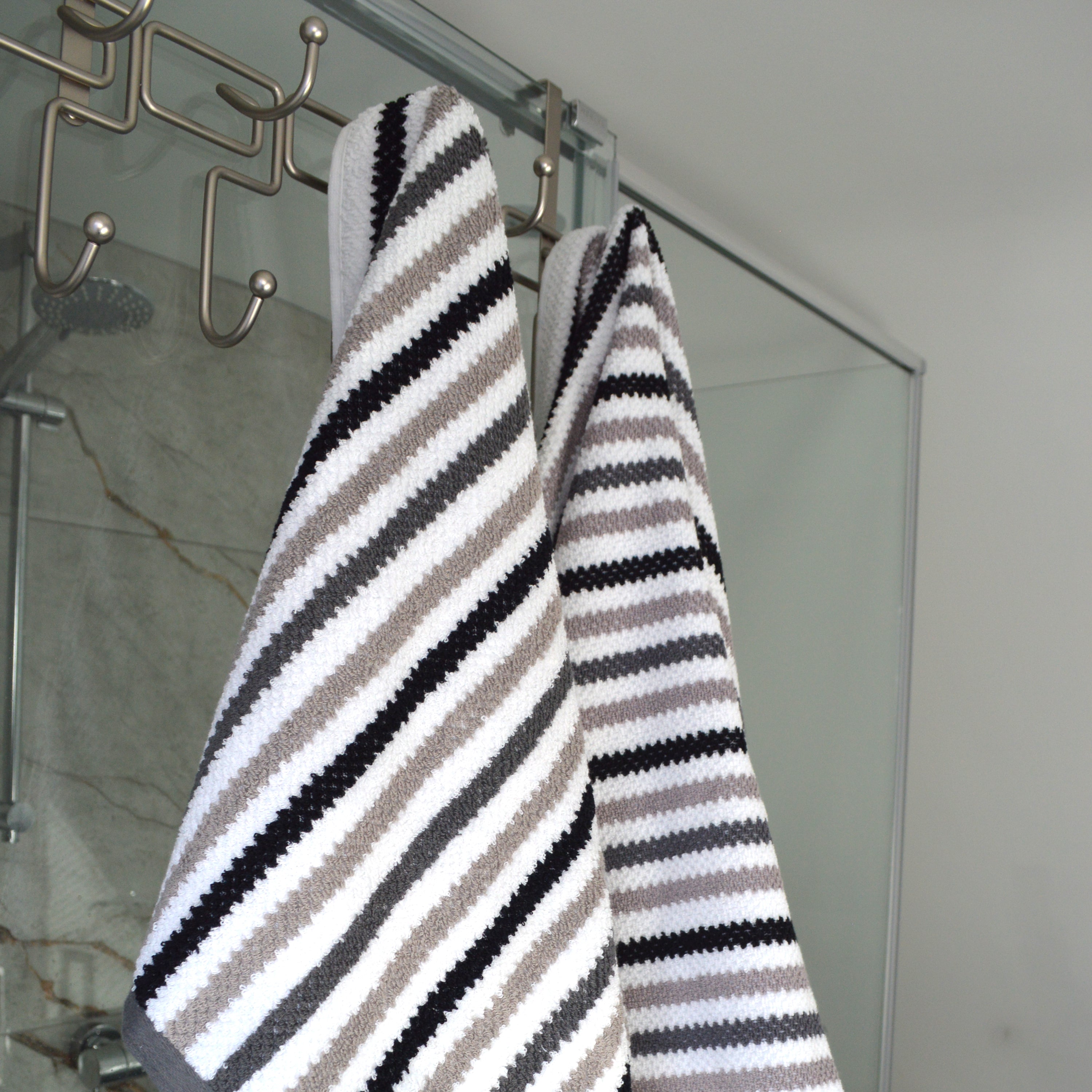 Black and sale white striped towels