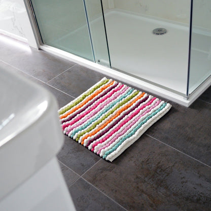 Multi Colours Striped Square Bath Mat - Luxury Bobble Shower Mat