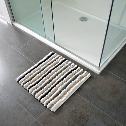 Monochrome Striped Square Bath Mat - Luxury Bobble Shower Mat