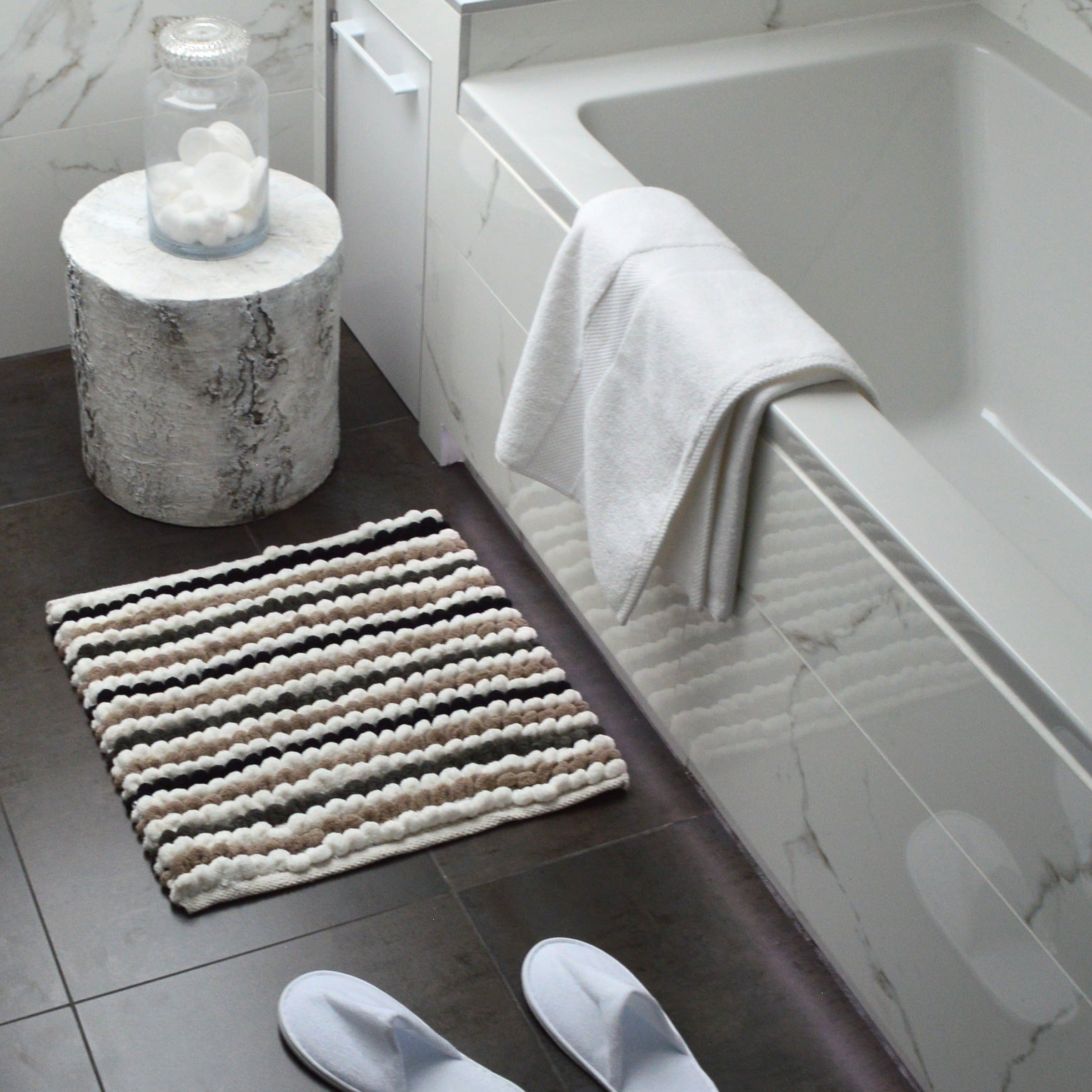 Brown/ Grey Striped Square Bath Mat - Luxury Bobble Shower Mat