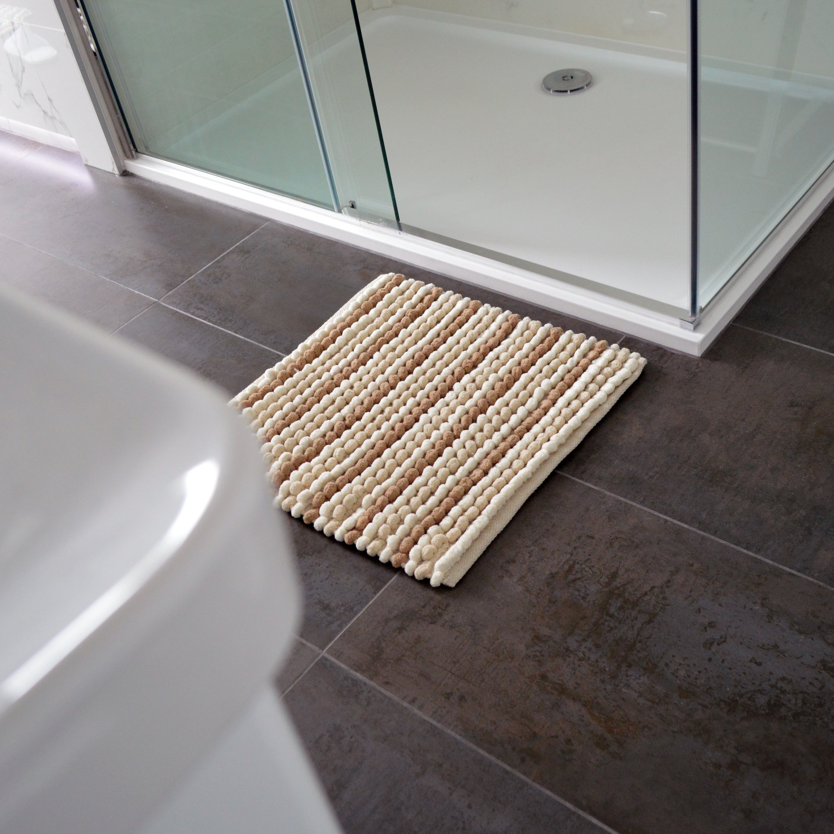 Beige Striped Square Bath Mat - Luxury Bobble Shower Mat