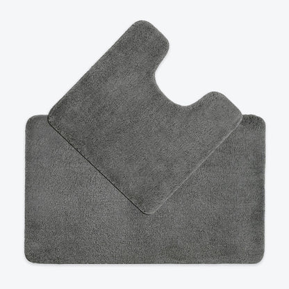 Dark grey Microfibre bathroom mat set. Two piece bath mat and pedestal set.