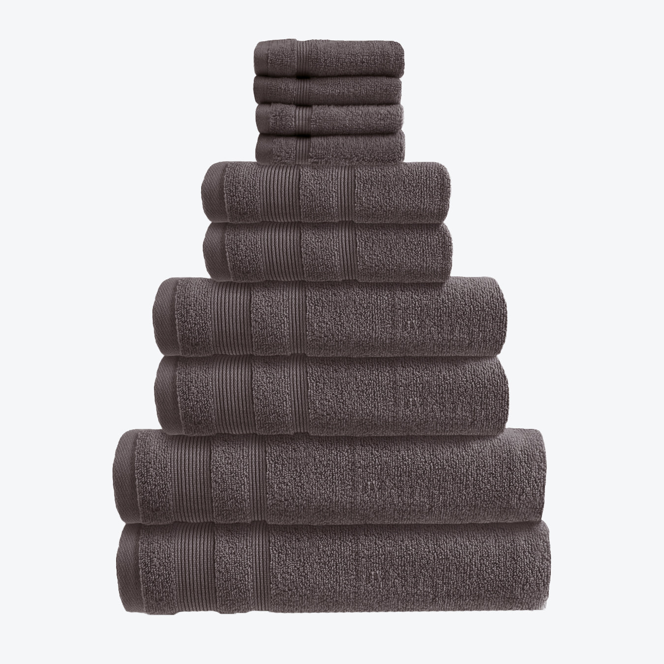 Charcoal Grey Zero Twist 10pc Towel Set Egyptian Cotton Bathroom Towel Bale. Hand Towels, Bath Towels, Bath Sheets, and Face Cloths