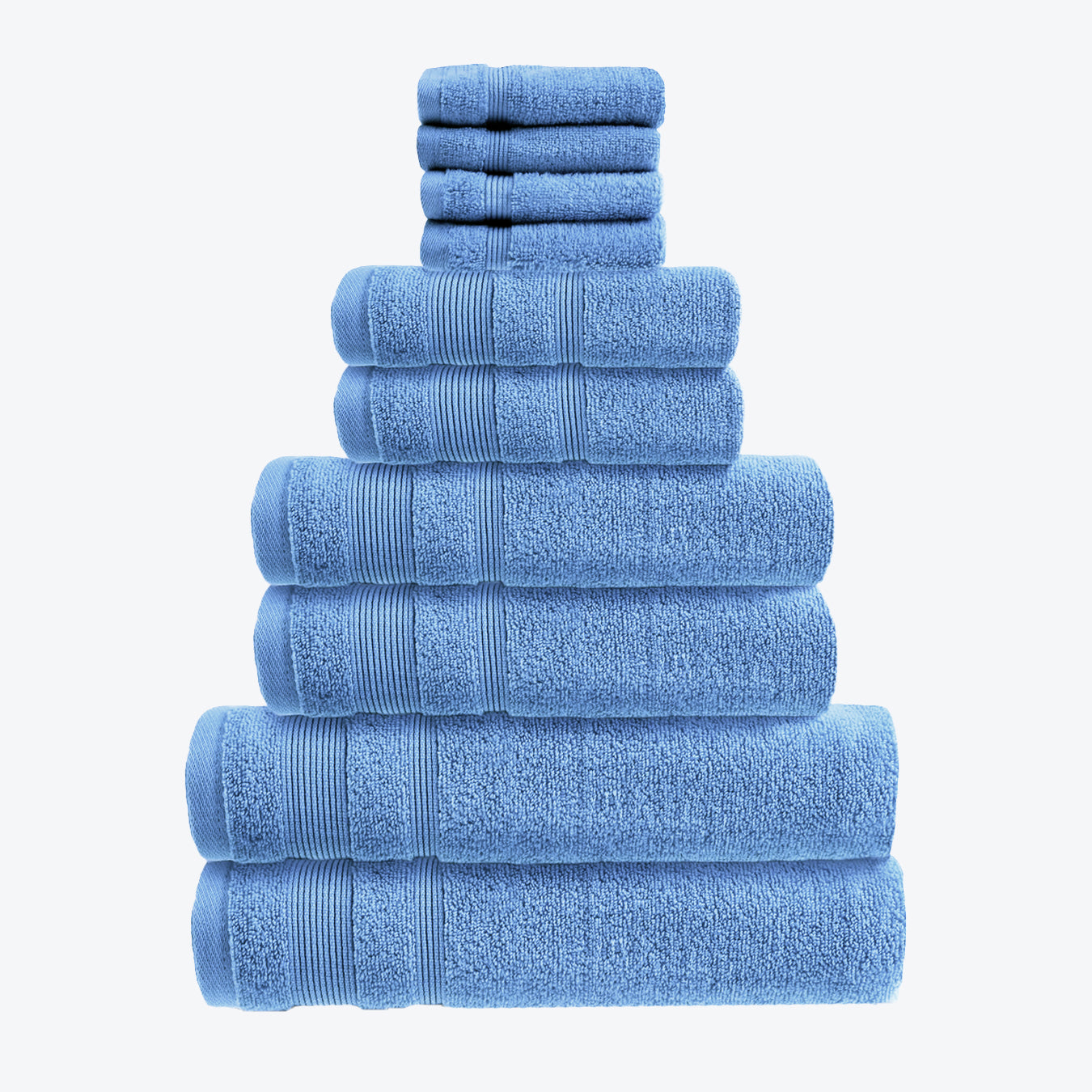 Cornish Blue Zero Twist 10pc Towel Set Egyptian Cotton Bathroom Towel Bale. Hand Towels, Bath Towels, Bath Sheets, and Face Cloths