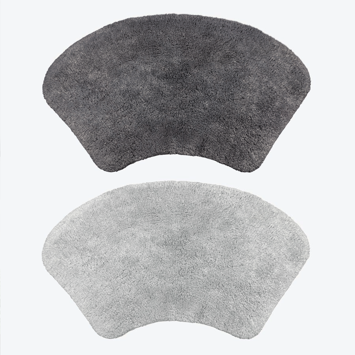 Set of two bath mats. Grey curved shower mats.