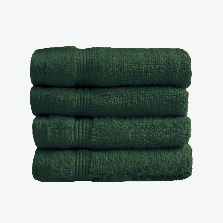 Dark green Egyptian Towels 4pk Face Cloths Set- Premium Zero Twist Cotton Flannels