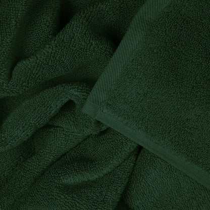 Dark green bathroom towels made from super soft Egyptian cotton terry cloth.