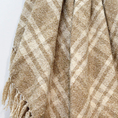 Soft Tartan Throw - Beige Checked Blanket With Tassels