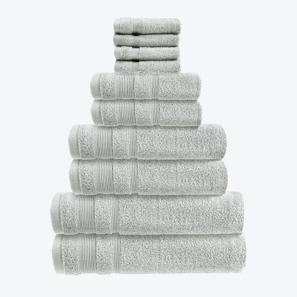Dove Grey Zero Twist 10pc Towel Set Egyptian Cotton Bathroom Towel Bale. Hand Towels, Bath Towels, Bath Sheets, and Face Cloths