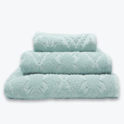 Duck egg blue Country Bathroom Towel Set - Floral Textured Towels in damask pattern.