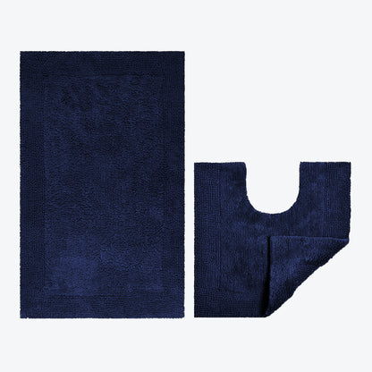 Navy blue bath mat and pedestal mat 2pc set luxury reversible bathroom mats