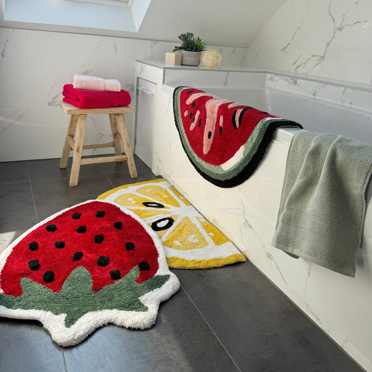 Fruit bath mats - Watermelon, Strawberry and Lemon Designs