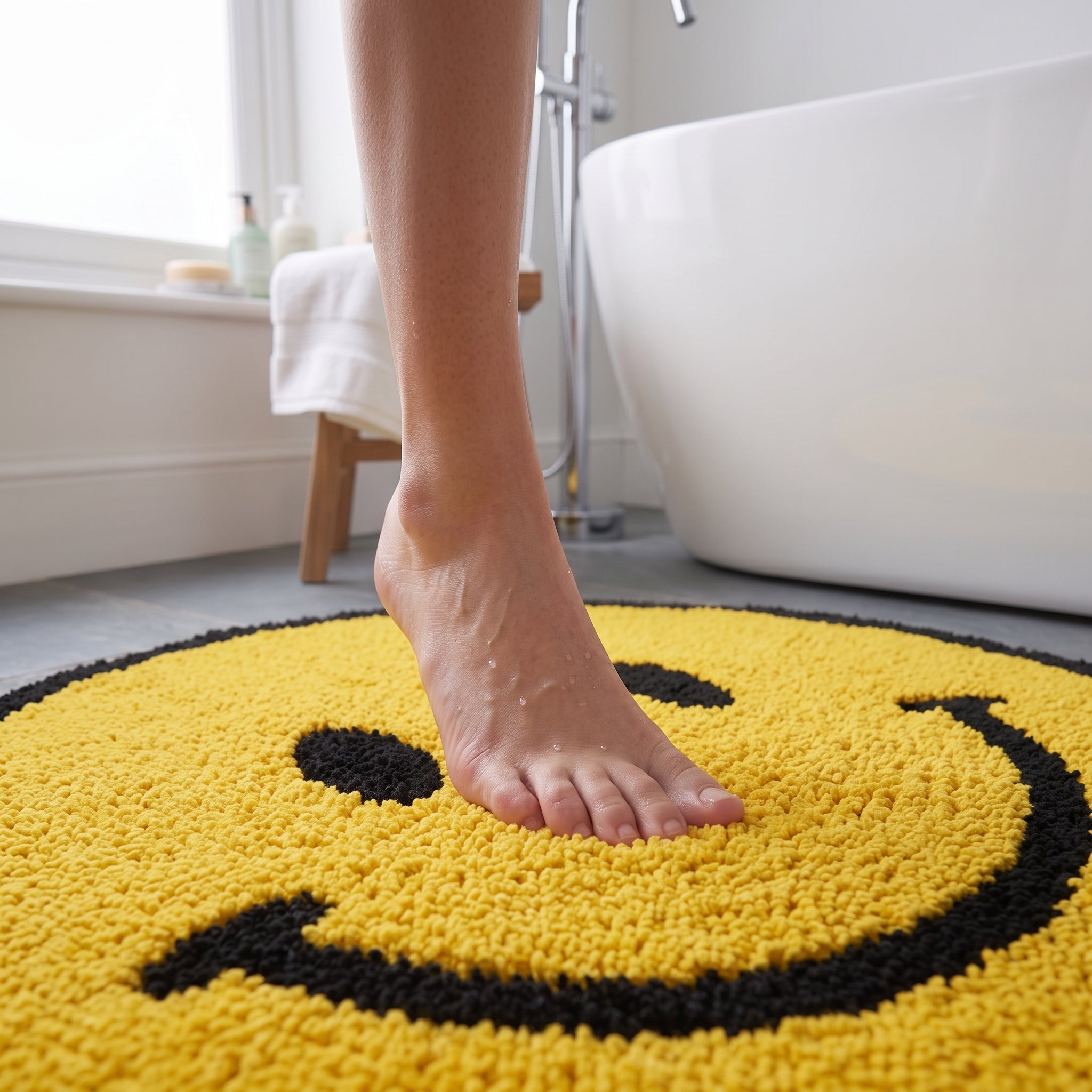 Yellow Happy Face Round Bath Mat