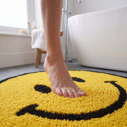 Yellow Happy Face Round Bath Mat