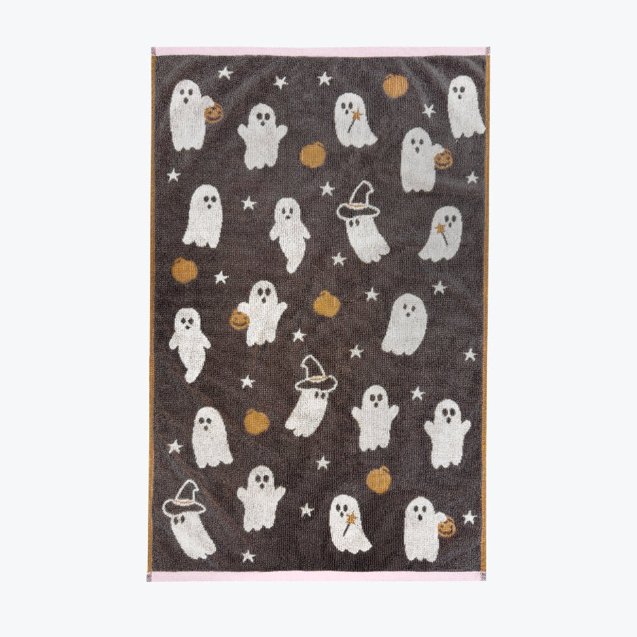 Cute pumpkin and ghost towels in grey and pink, Halloween tea towels for the kitchen or bathroom.