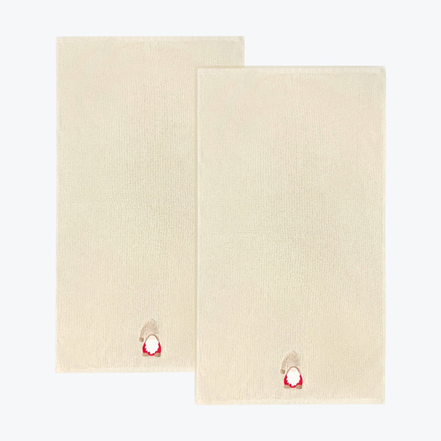 Set of Christmas towels with a fun gonk gnome - beige hand towel set for the bathroom or kitchen.