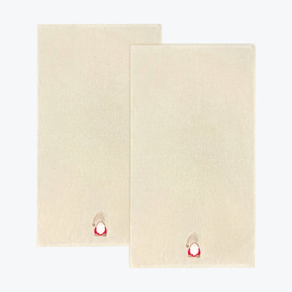 Set of Christmas towels with a fun gonk gnome - beige hand towel set for the bathroom or kitchen.