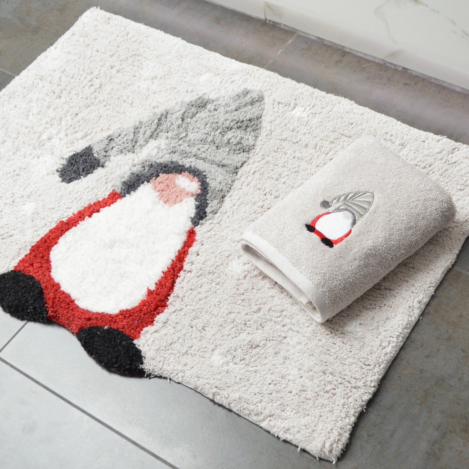 Co-ordinated Christmas Collection - Grey Gonk Mat and Towels
