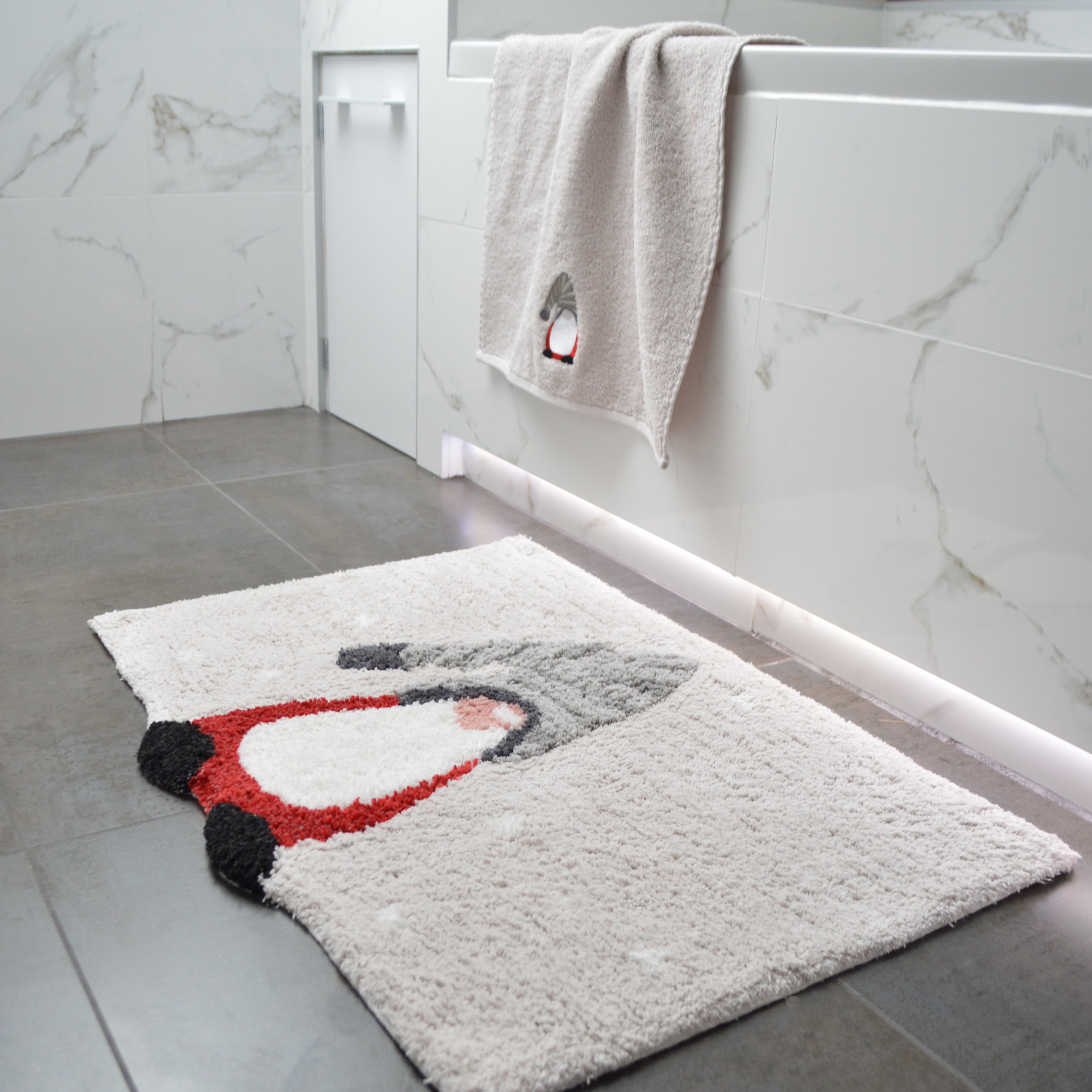 Christmas Gonk Bath Mat and Co-ordinating Bathroom Christmas Towels - Cute Gonk Decor Design