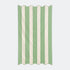 Green striped beach towel with scalloped edge, made from cotton.