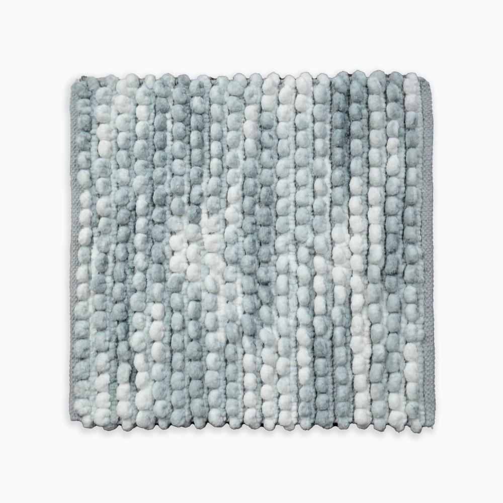 Grey square bath mat. Luxury bobble chunky shower mat, super soft plush pile.