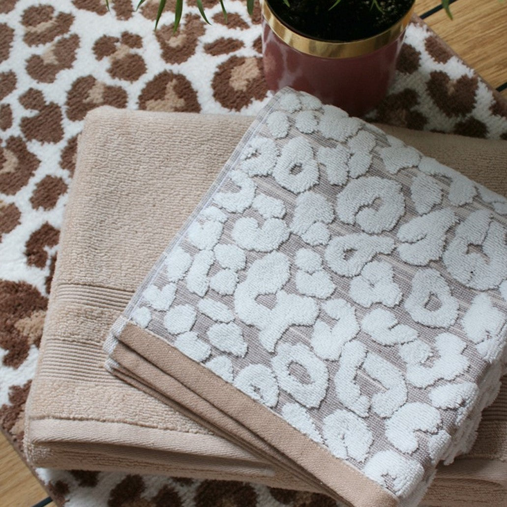 neutral leopard print bath towels