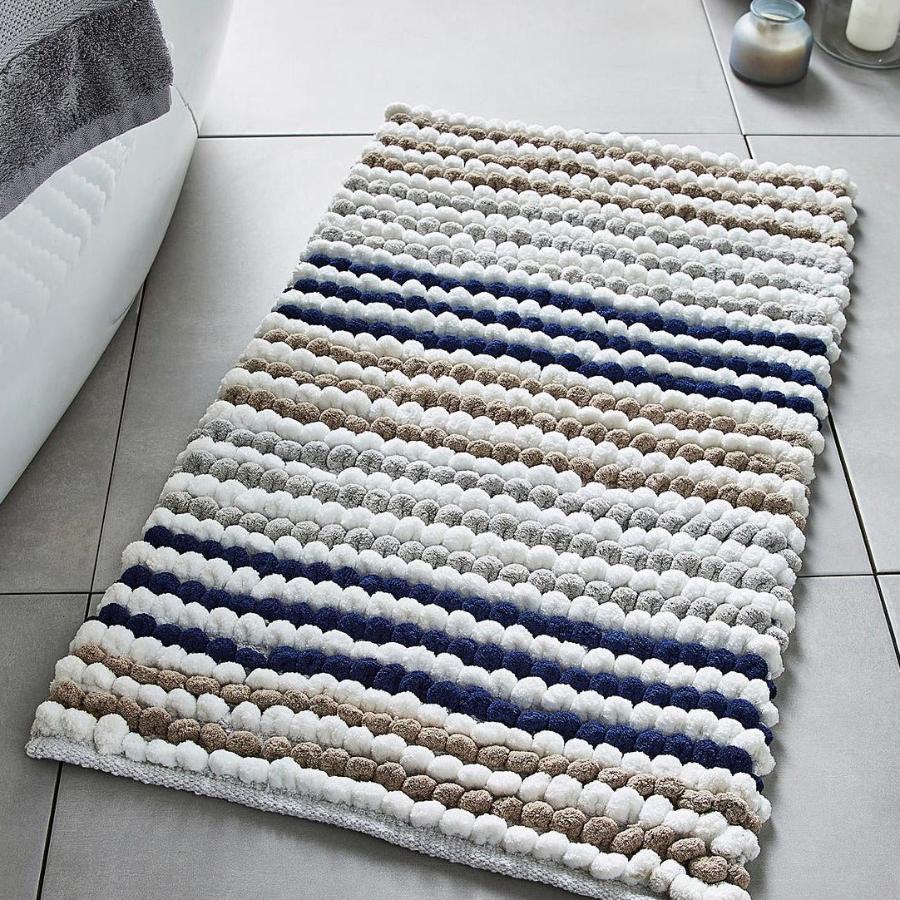 Chunky Bobble Striped Bath Mat Navy